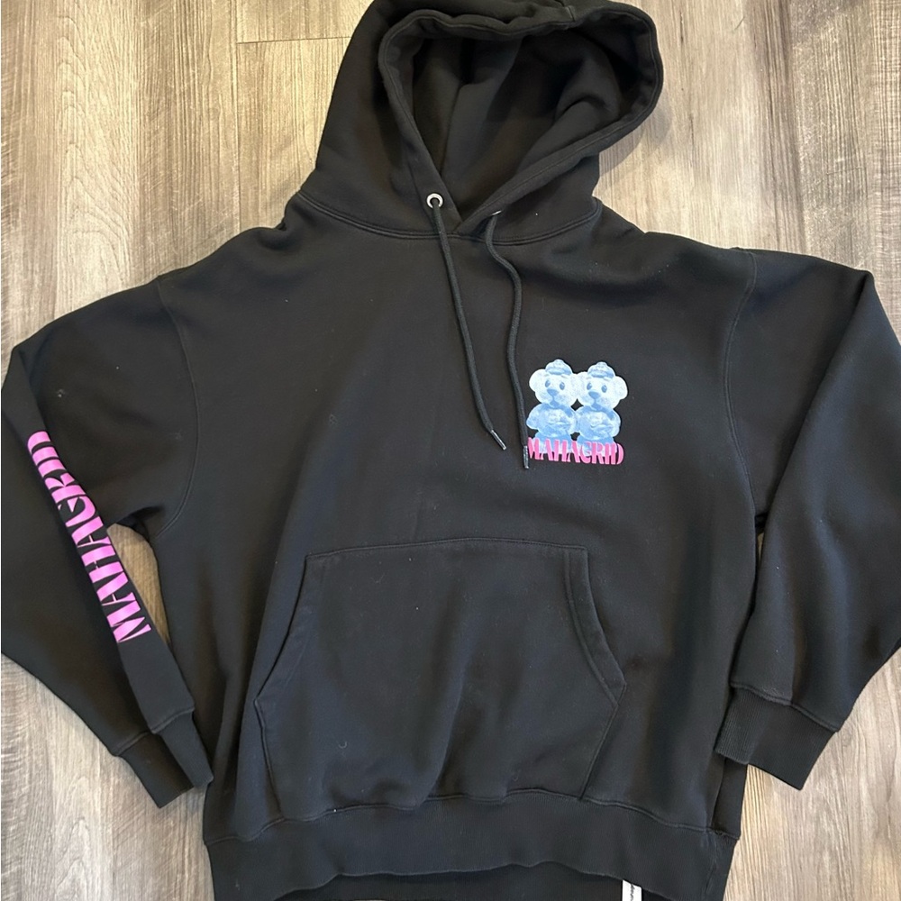Mahagrid Black Hoodie with Blue Graphic